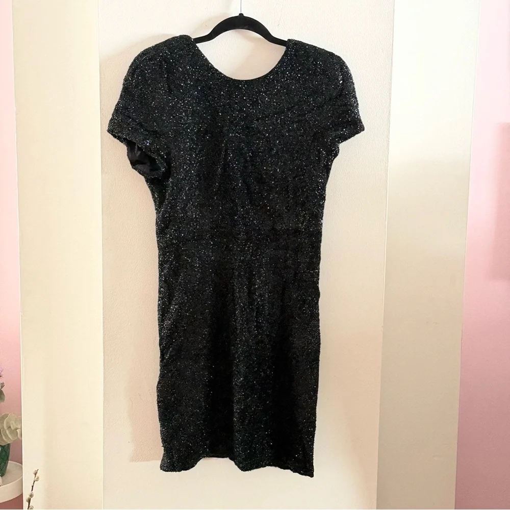 Elegant Black Shimmery Cocktail Dress, Lined - Picture 7 of 8